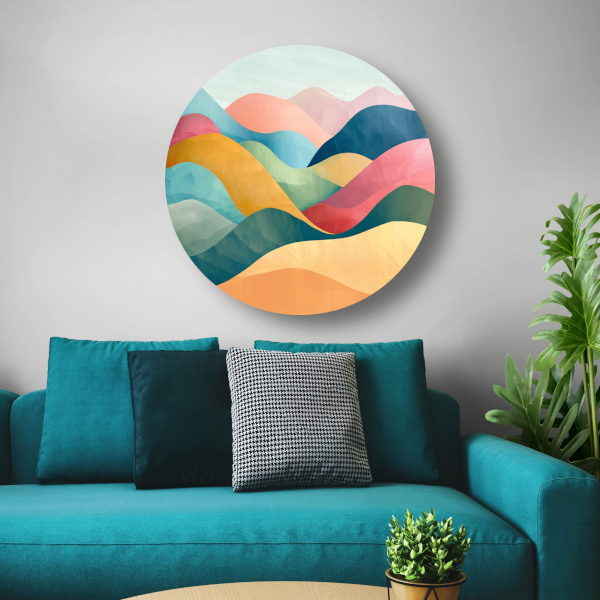 Golvende abstracte kunst met kleurrijke landschappen forex muurcirkel