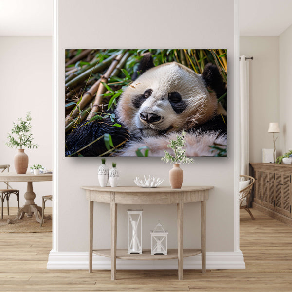Slapende panda te midden van bamboe acrylglas