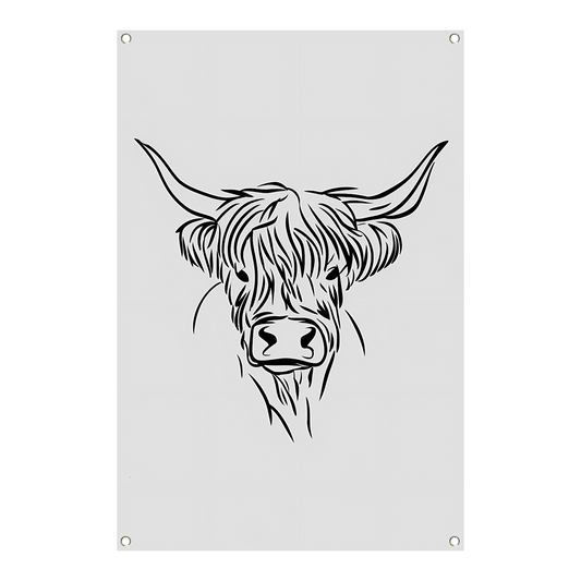 Minimalistische Schotse Hooglander in Zwart-Wit tuinposter