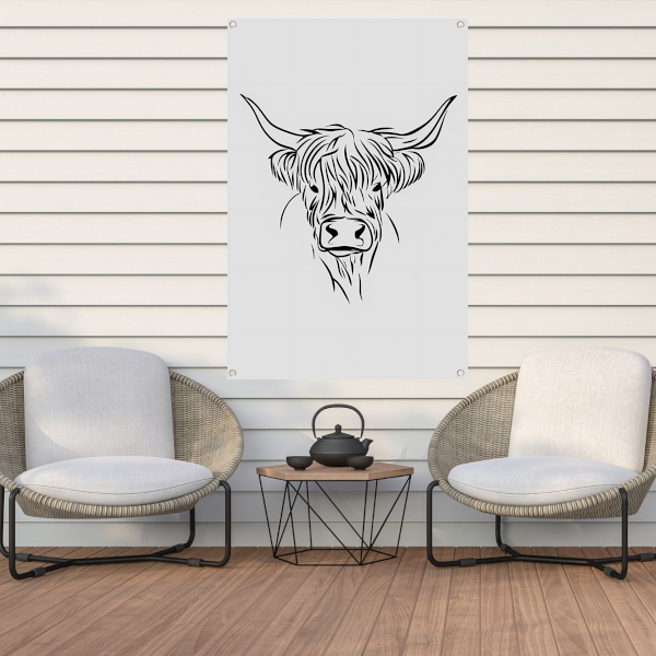 Minimalistische Schotse Hooglander in Zwart-Wit tuinposter