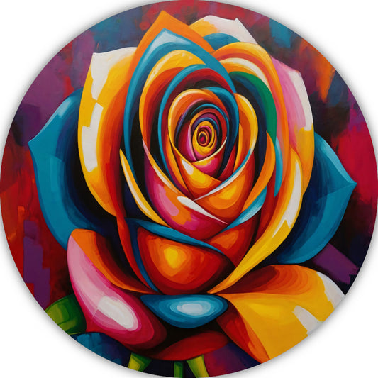 Kleurrijke Abstracte Roos in Levendige Tinten aluminium muurcirkel