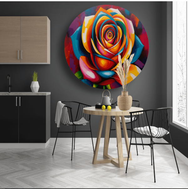 Kleurrijke Abstracte Roos in Levendige Tinten aluminium muurcirkel
