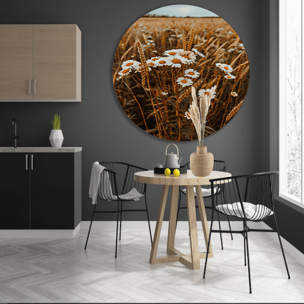 Margrieten in een Gouden Korenveld aluminium muurcirkel