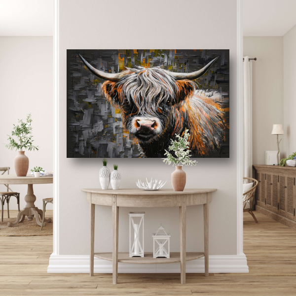Expressieve Blik van een Kleurrijke Schotse hooglander canvas