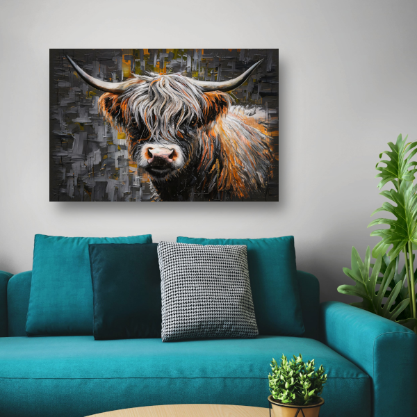 Expressieve Blik van een Kleurrijke Schotse hooglander canvas