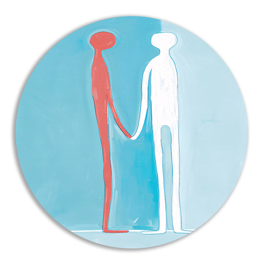 Abstracte figuren met blauwe achtergrond aluminium muurcirkel