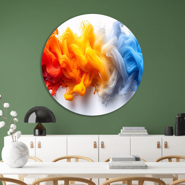 Kleurrijke abstracte kunst met vloeiende vormen aluminium muurcirkel