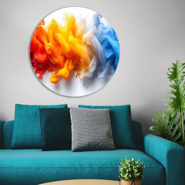 Kleurrijke abstracte kunst met vloeiende vormen aluminium muurcirkel