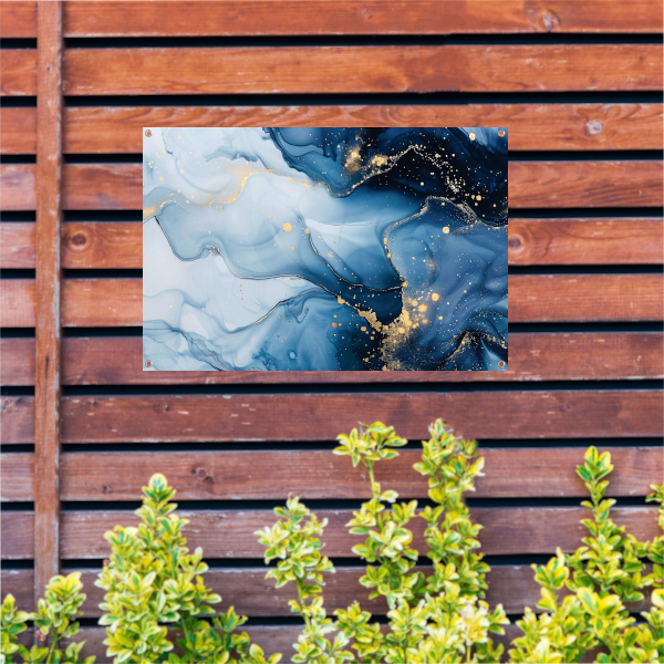 Luxe Blauw en Gouden Marmer Abstractie tuinposter