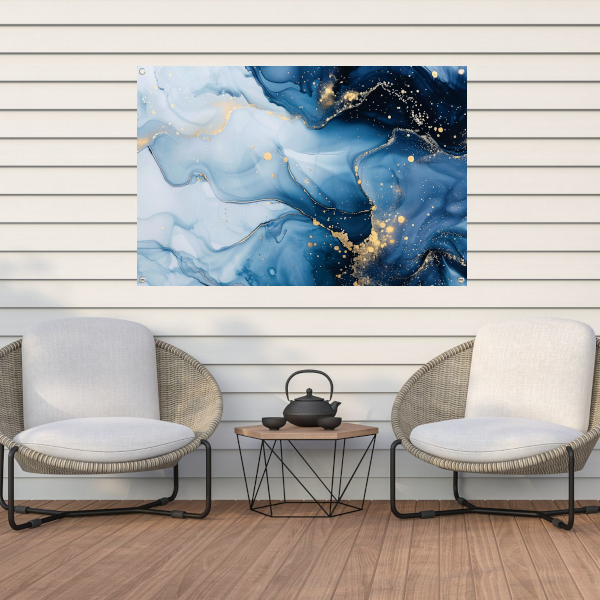 Luxe Blauw en Gouden Marmer Abstractie tuinposter