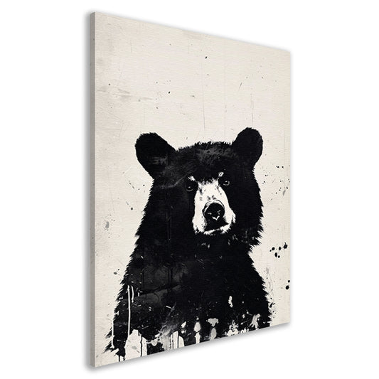 Monochrome Beer met Verfspatten canvas