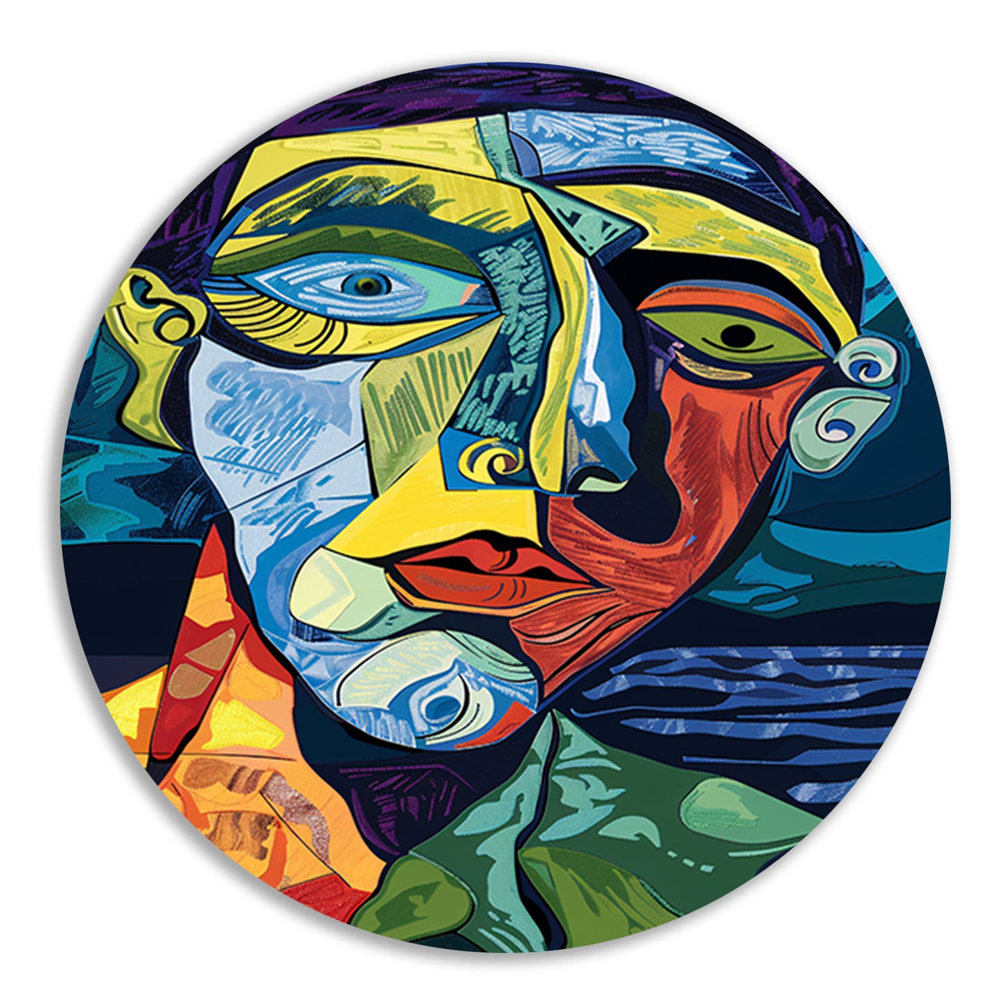 Abstract portret in kubistische stijl aluminium muurcirkel