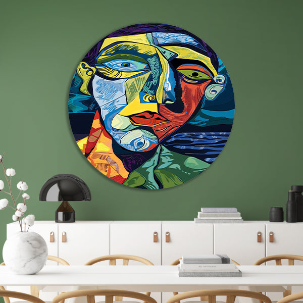 Abstract portret in kubistische stijl aluminium muurcirkel