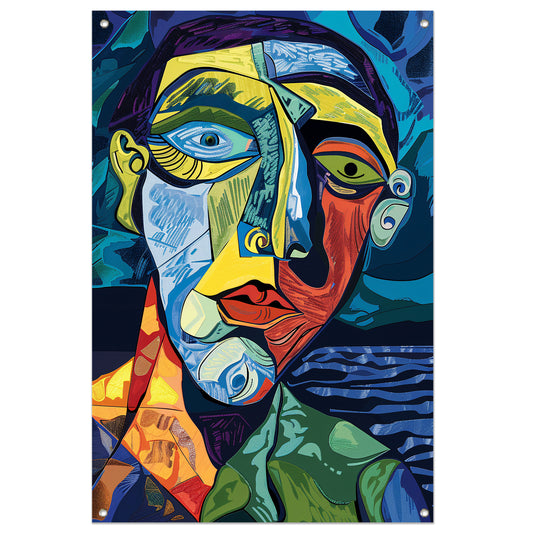Abstract portret in kubistische stijl tuinposter