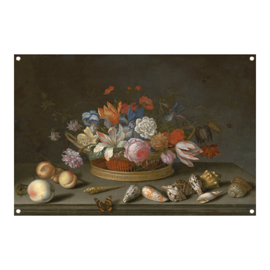 Tulpen, rozen en andere bloemen in een mand - Balthasar van der Ast tuinposter