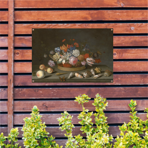Tulpen, rozen en andere bloemen in een mand - Balthasar van der Ast tuinposter