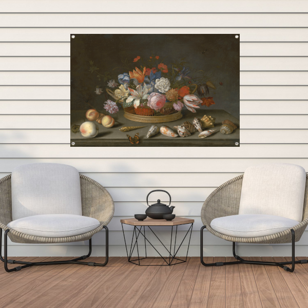 Tulpen, rozen en andere bloemen in een mand - Balthasar van der Ast tuinposter