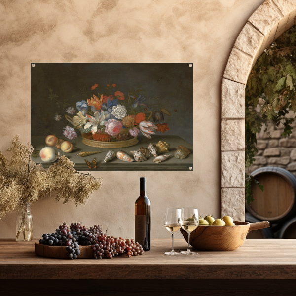 Tulpen, rozen en andere bloemen in een mand - Balthasar van der Ast tuinposter