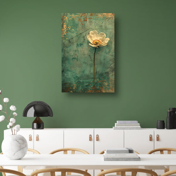 Delicate witte bloem op verweerde achtergrond canvas