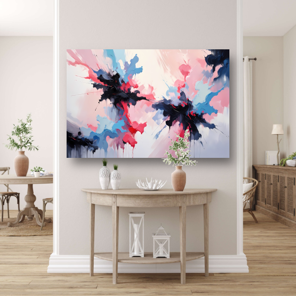 Dynamische abstracte explosie van kleur canvas met baklijst