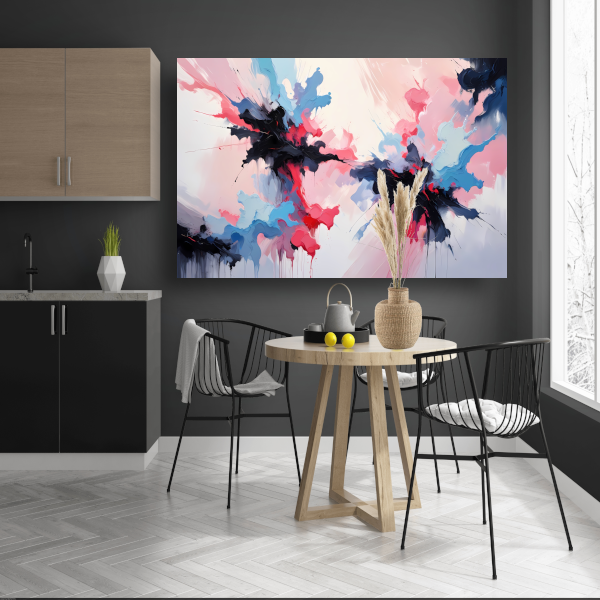 Dynamische abstracte explosie van kleur canvas met baklijst
