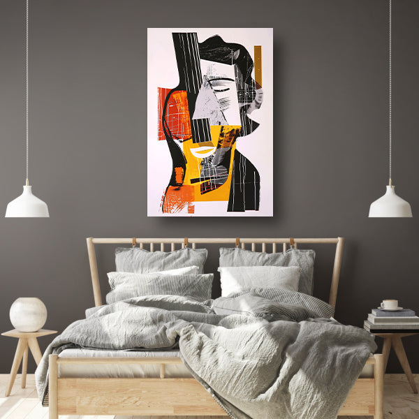 Kubistische Gitarist in Kleurrijk Explosie canvas