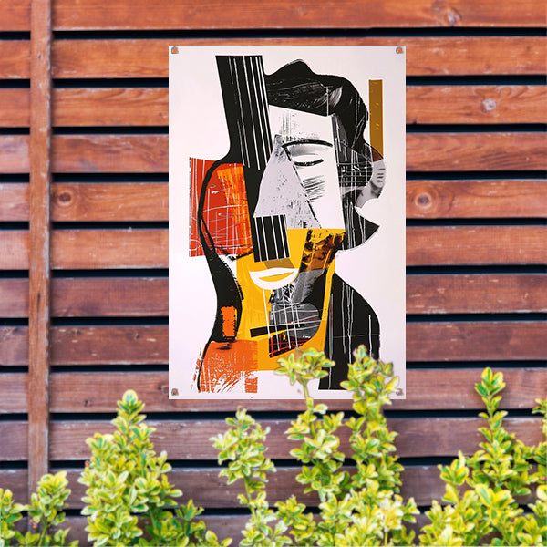 Kubistische Gitarist in Kleurrijk Explosie tuinposter