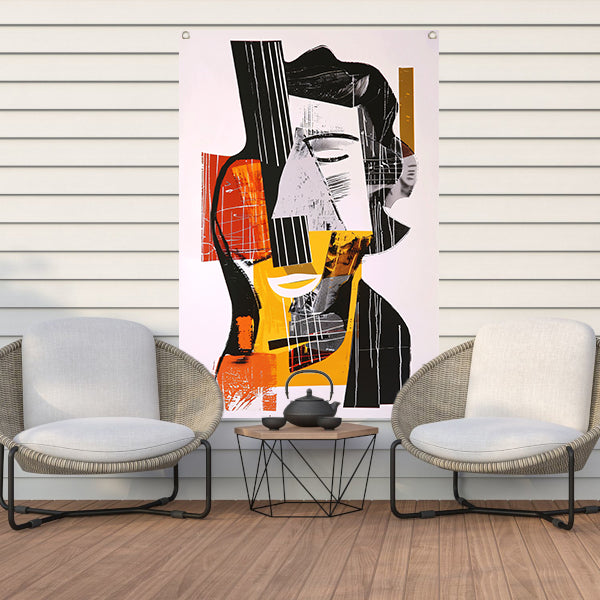 Kubistische Gitarist in Kleurrijk Explosie tuinposter