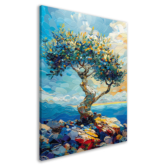 Kleurrijk Olijfboom aan Zee canvas