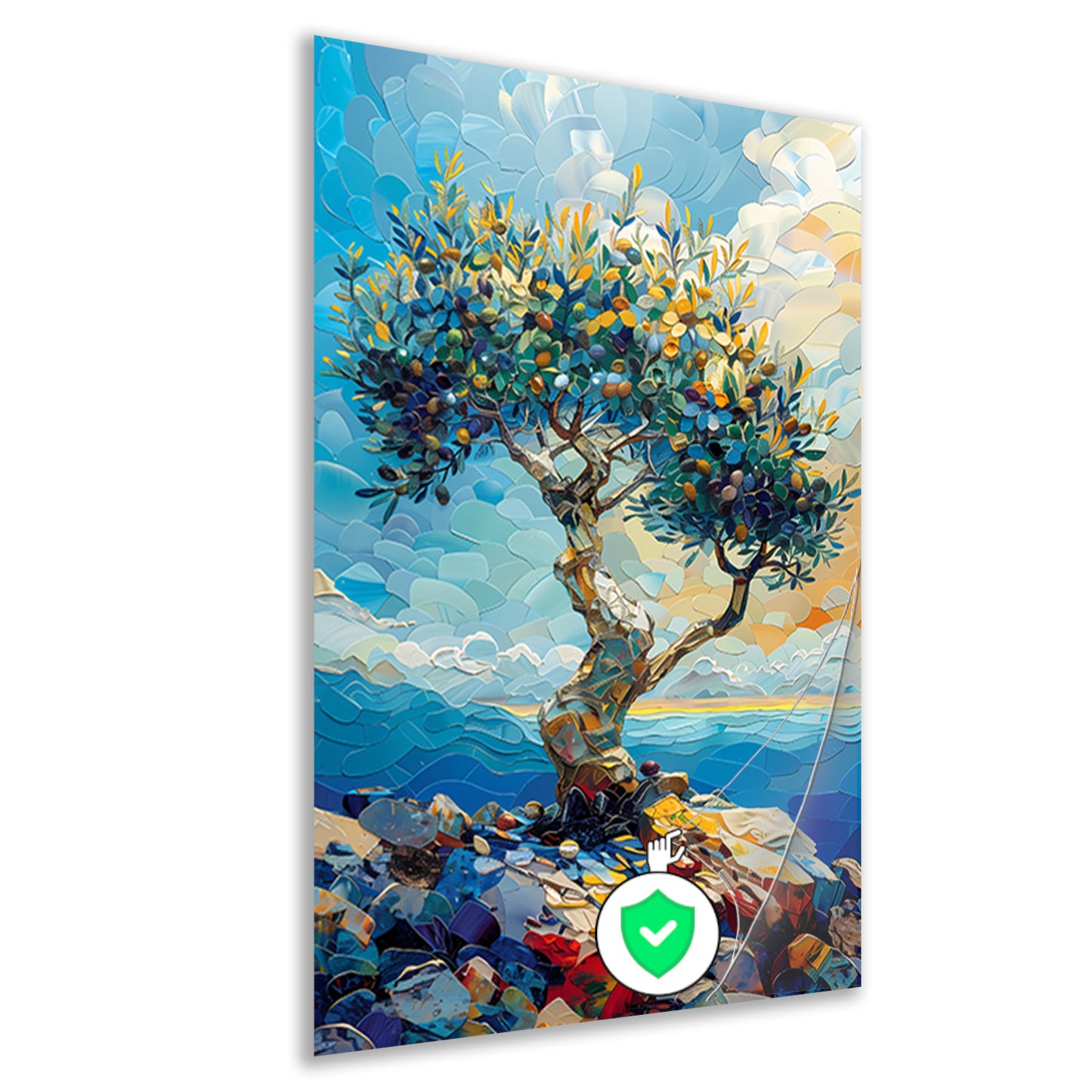 Kleurrijk Olijfboom aan Zee poster