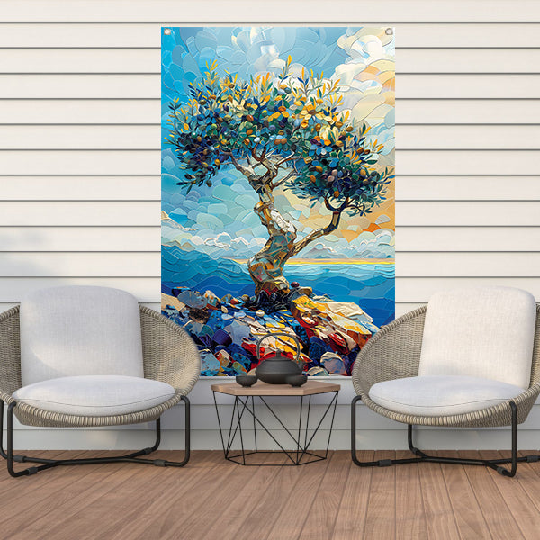 Kleurrijk Olijfboom aan Zee tuinposter