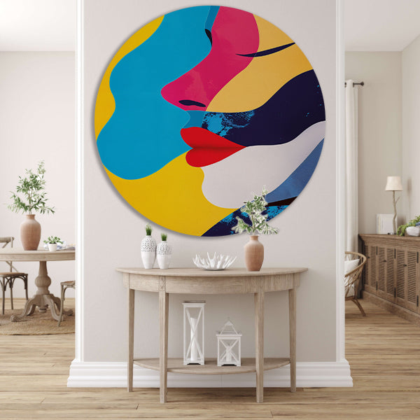 Abstract met twee gezichten aluminium muurcirkel
