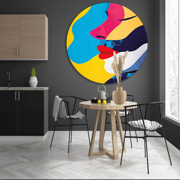 Abstract met twee gezichten aluminium muurcirkel