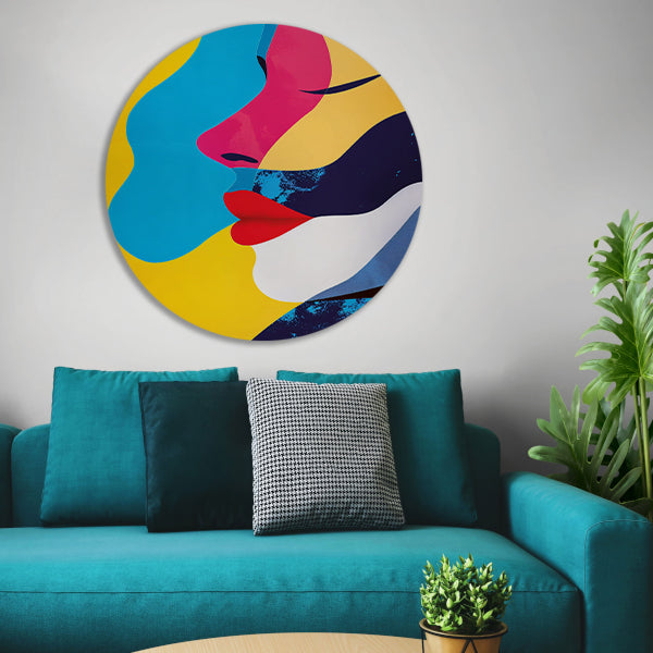 Abstract met twee gezichten aluminium muurcirkel
