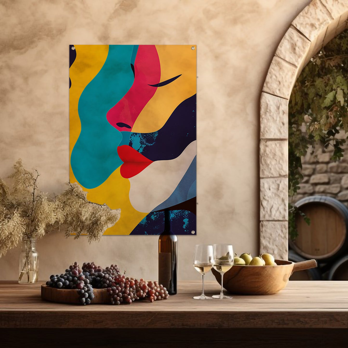 Abstract met twee gezichten tuinposter