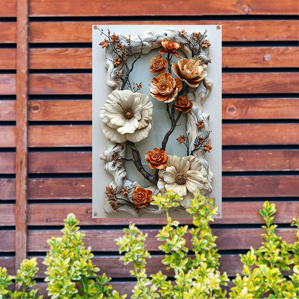 Handgemaakt bloemenreliëf in natuurlijke kleuren tuinposter