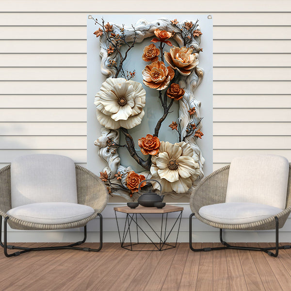 Handgemaakt bloemenreliëf in natuurlijke kleuren tuinposter