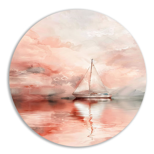 Zeilboot in kalm water bij zonsopgang aluminium muurcirkel