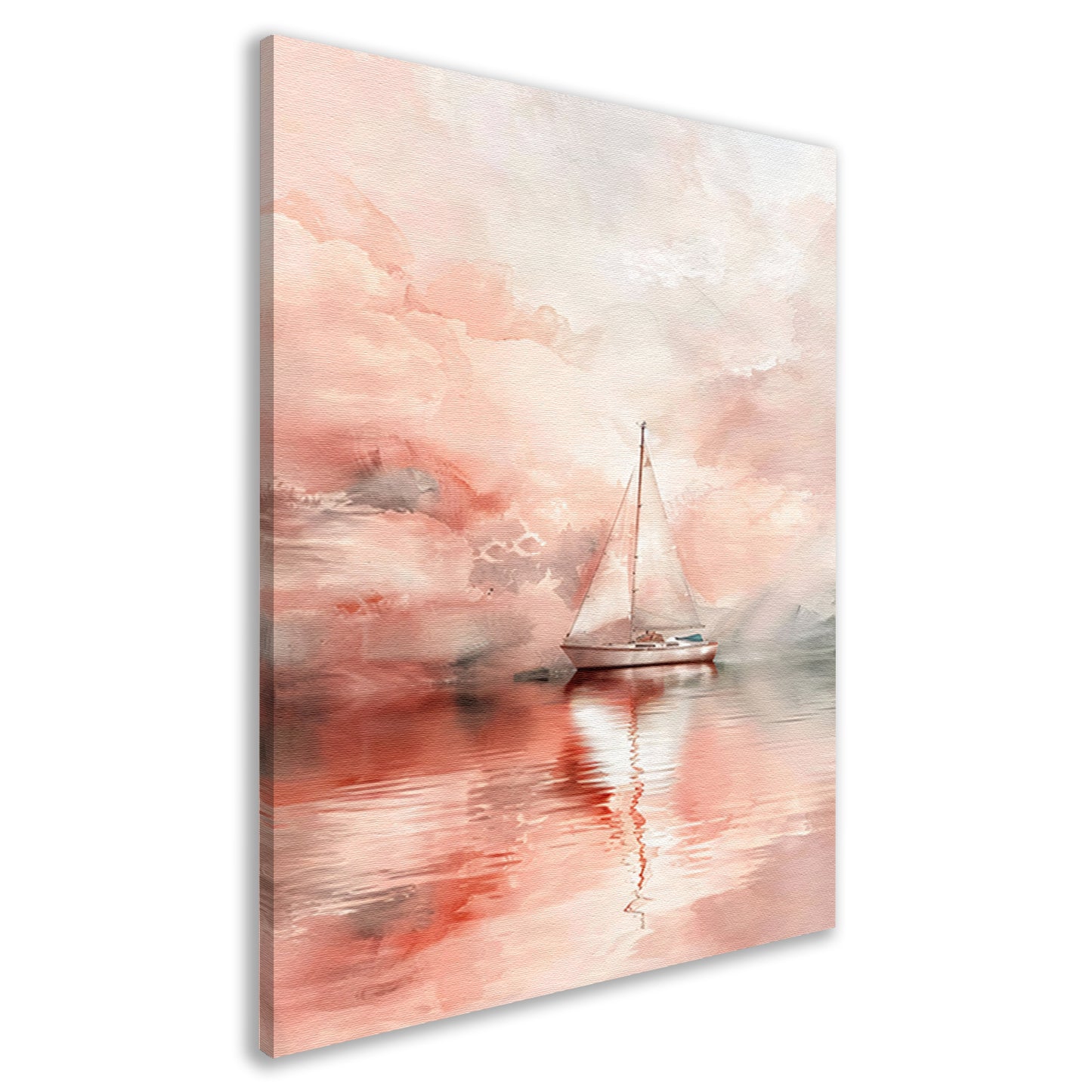 Zeilboot in kalm water bij zonsopgang canvas