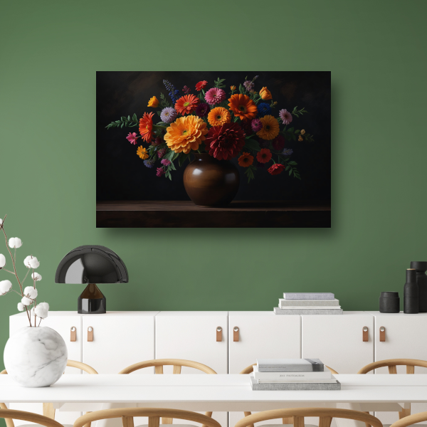 Bruine vaas met levendige bloemenschat acrylglas
