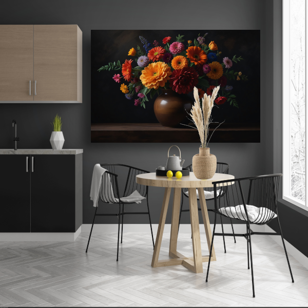Bruine vaas met levendige bloemenschat acrylglas