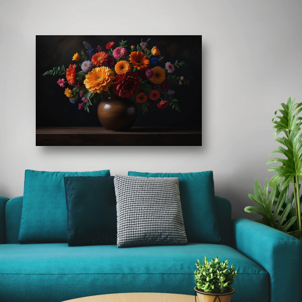 Bruine vaas met levendige bloemenschat acrylglas