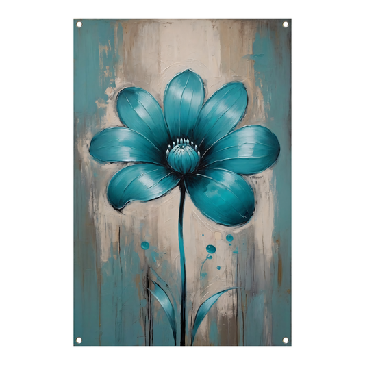 Turquoise Bloem op Beige Abstract Achtergrond tuinposter