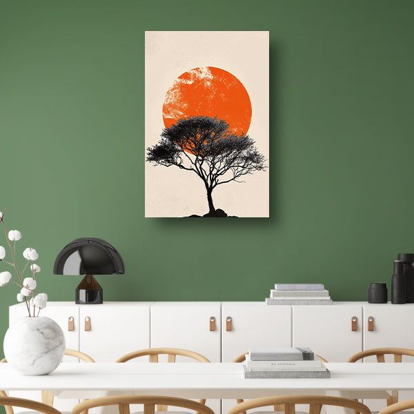 Boom silhouet tegen oranje zonsondergang achtergrond canvas