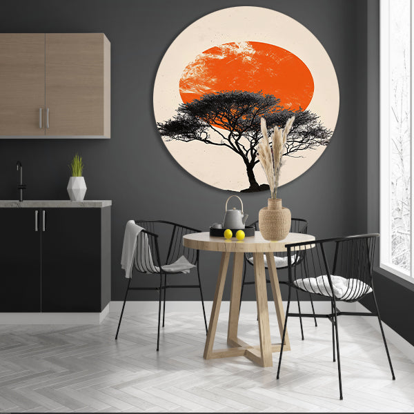 Boom silhouet tegen oranje zonsondergang achtergrond forex muurcirkel
