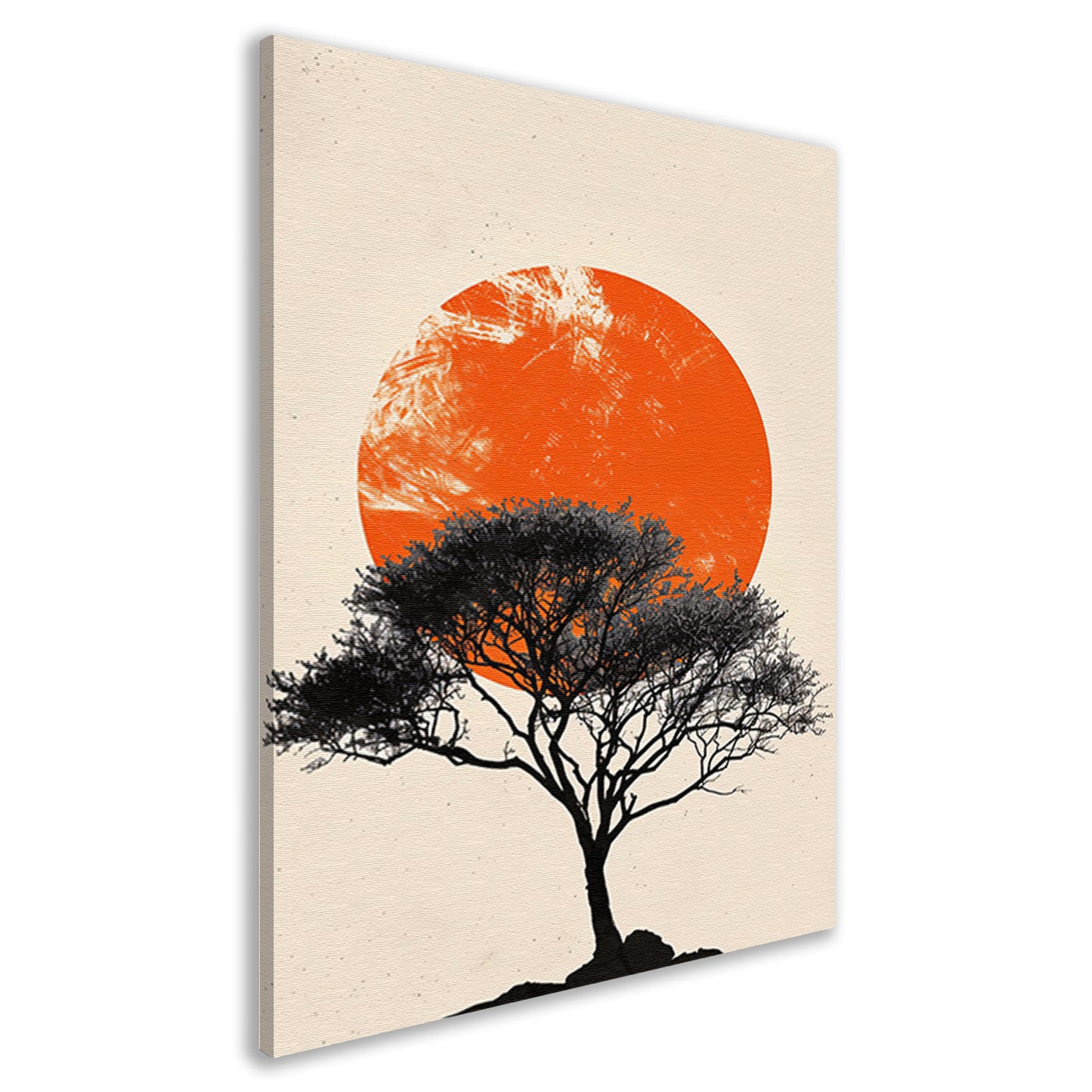 Boom silhouet tegen oranje zonsondergang achtergrond canvas