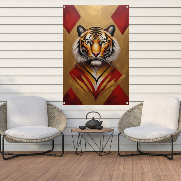 Majestueuze Tijger Omringd door Gouden Gloed tuinposter