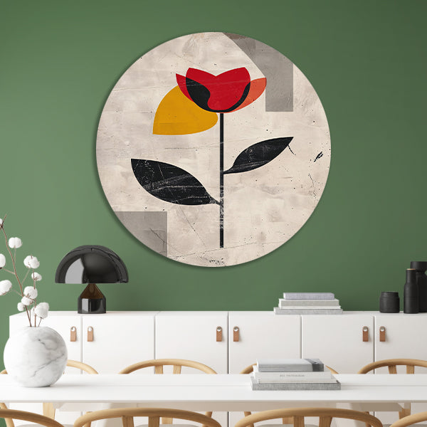 Moderne abstracte roos met kleurrijke accenten aluminium muurcirkel