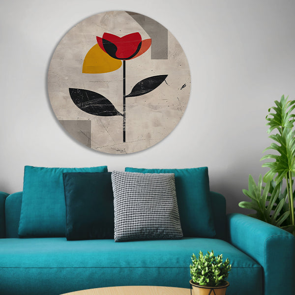 Moderne abstracte roos met kleurrijke accenten aluminium muurcirkel