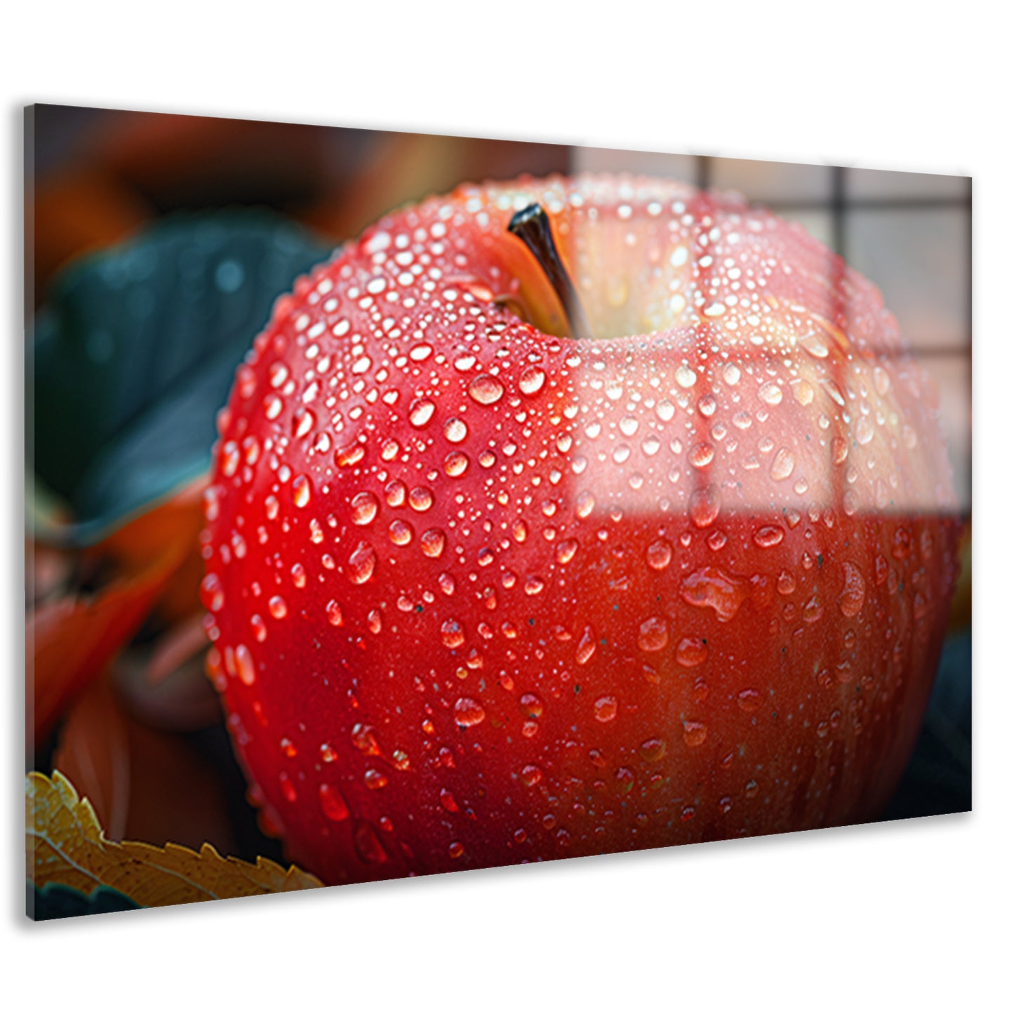 Frisse ochtenddauw op rode appel acrylglas